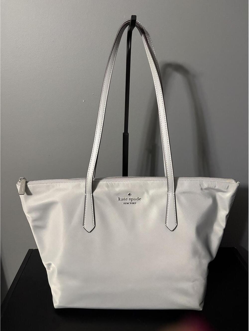 Kate Spade New York Chelsea Large Nylon Zip Top Tote Bag – Light Silver/Grey
